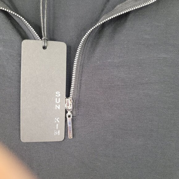 Sun Kim Oversized XS Black Burgundy Polka Dot Tunic Dress Modal Blend USA New - Picture 9 of 11